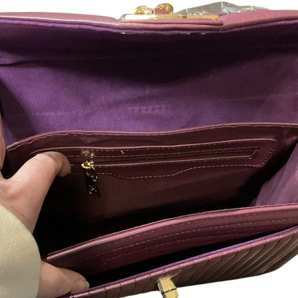 Badgley Mischka Plum Quilted Crossbody with Letter Lock
